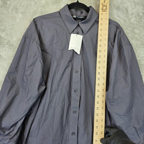 Zara Shirt Womens Medium Gray Button Down Oversized Back Pleat Long Sleeve Top - Picture 4 of 11